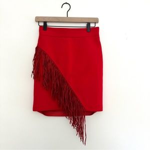 Maje Jano Red Fringe Miniskirt